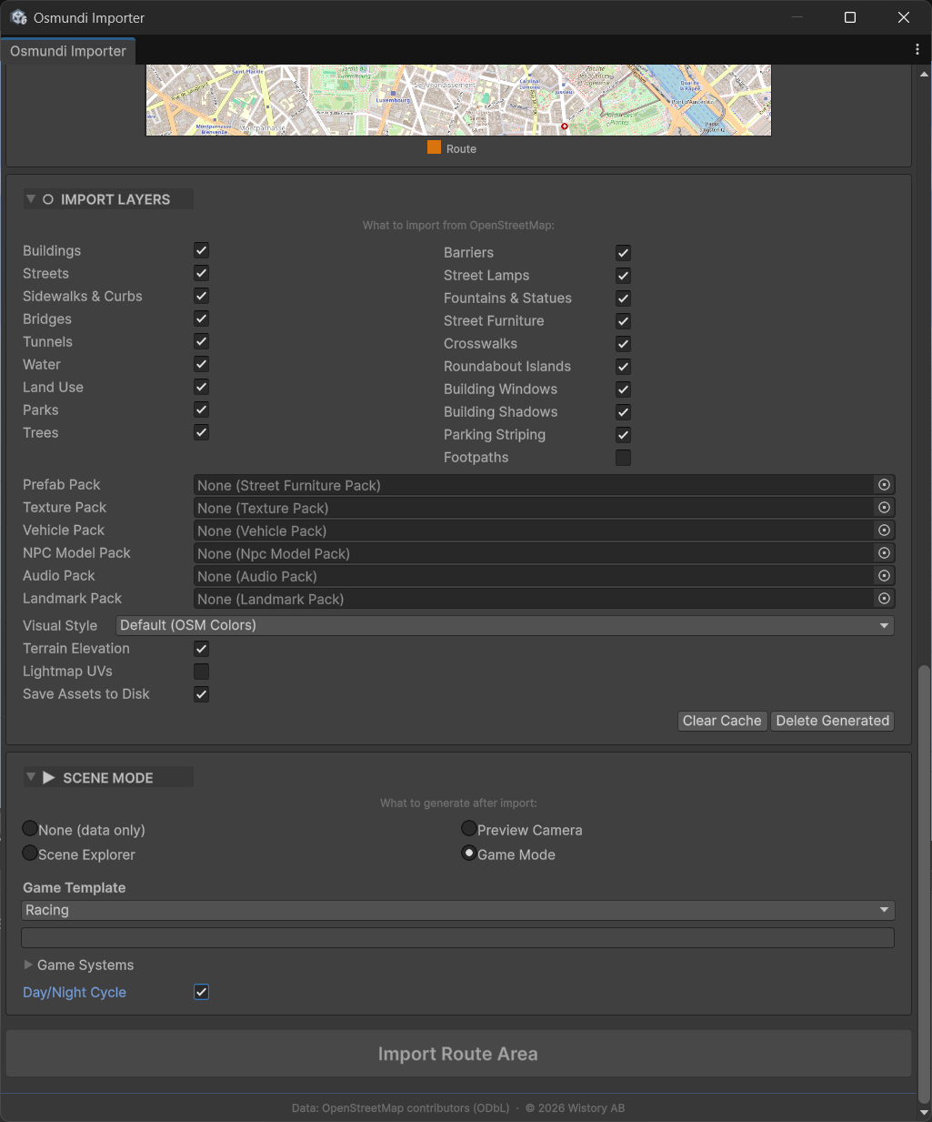 Import options and game mode selection